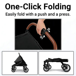 Foldable Pet Stroller with Ventilated Mesh and One-Click Folding
