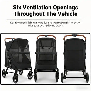 Foldable Pet Stroller with Ventilated Mesh and One-Click Folding