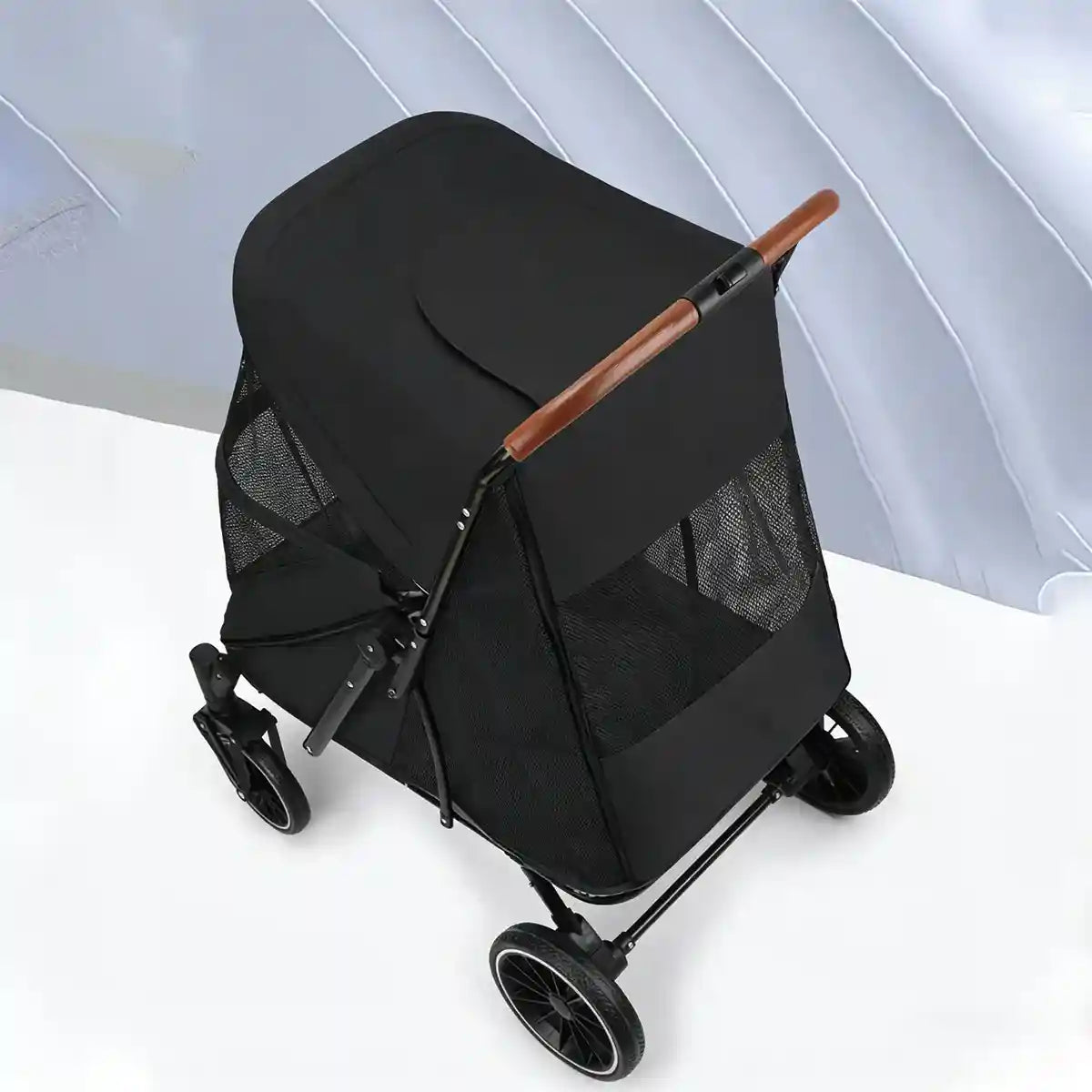 Foldable Pet Stroller with Ventilated Mesh and One-Click Folding