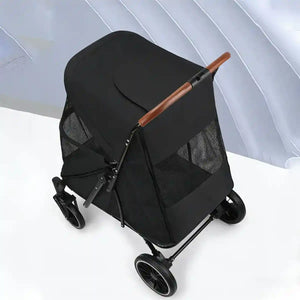 Foldable Pet Stroller with Ventilated Mesh and One-Click Folding