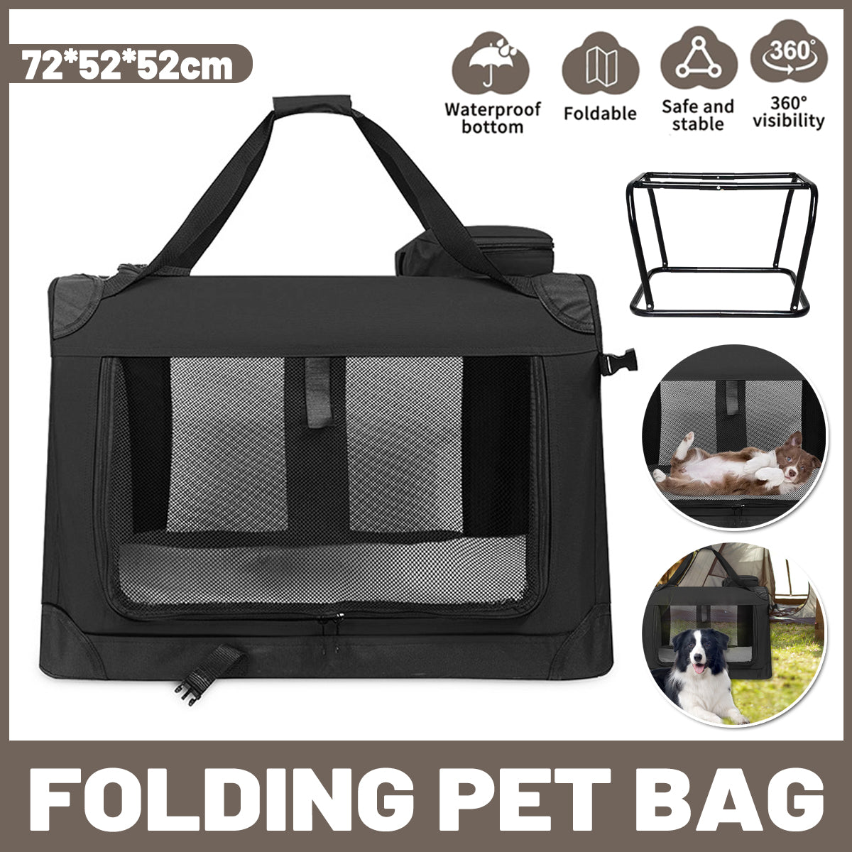 Foldable Pet Carrier With Steel Frame 72cm