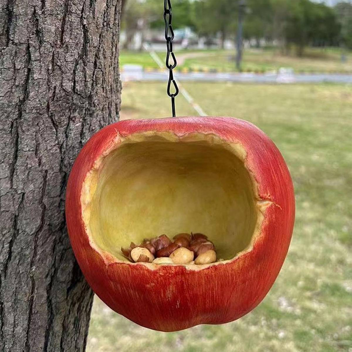 Apple Shaped Hanging Bird Feeder Resin Garden Bird Feeder