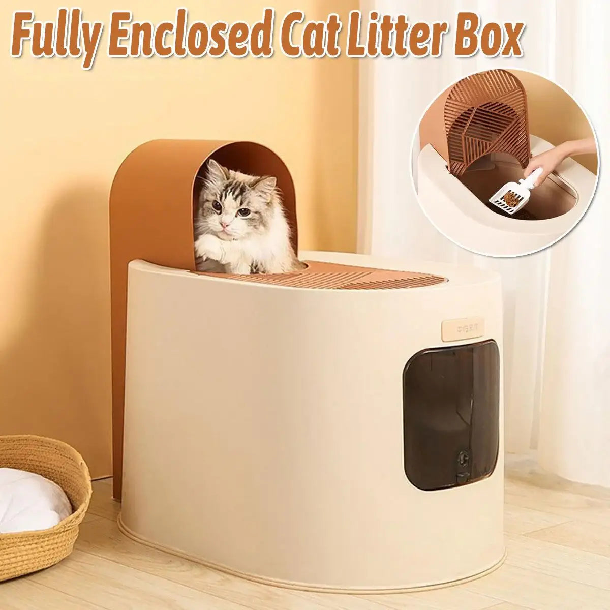 Fully enclosed litter box with top-entry and pull-out drawer