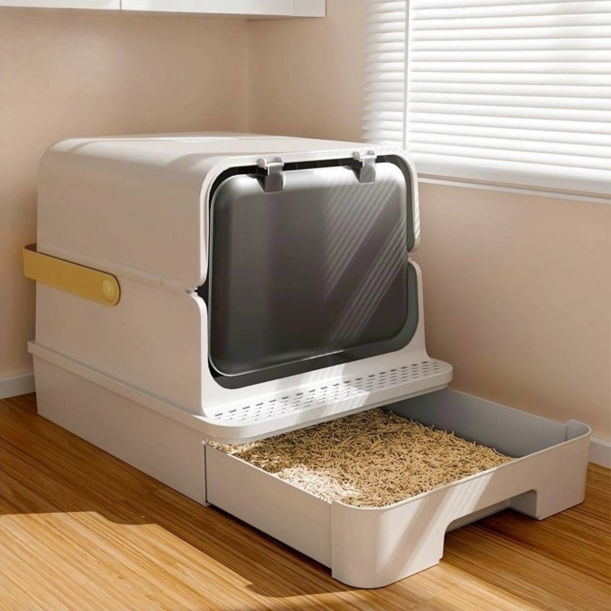 Fully Enclosed Cat Litter Box With Odor Control Drawer