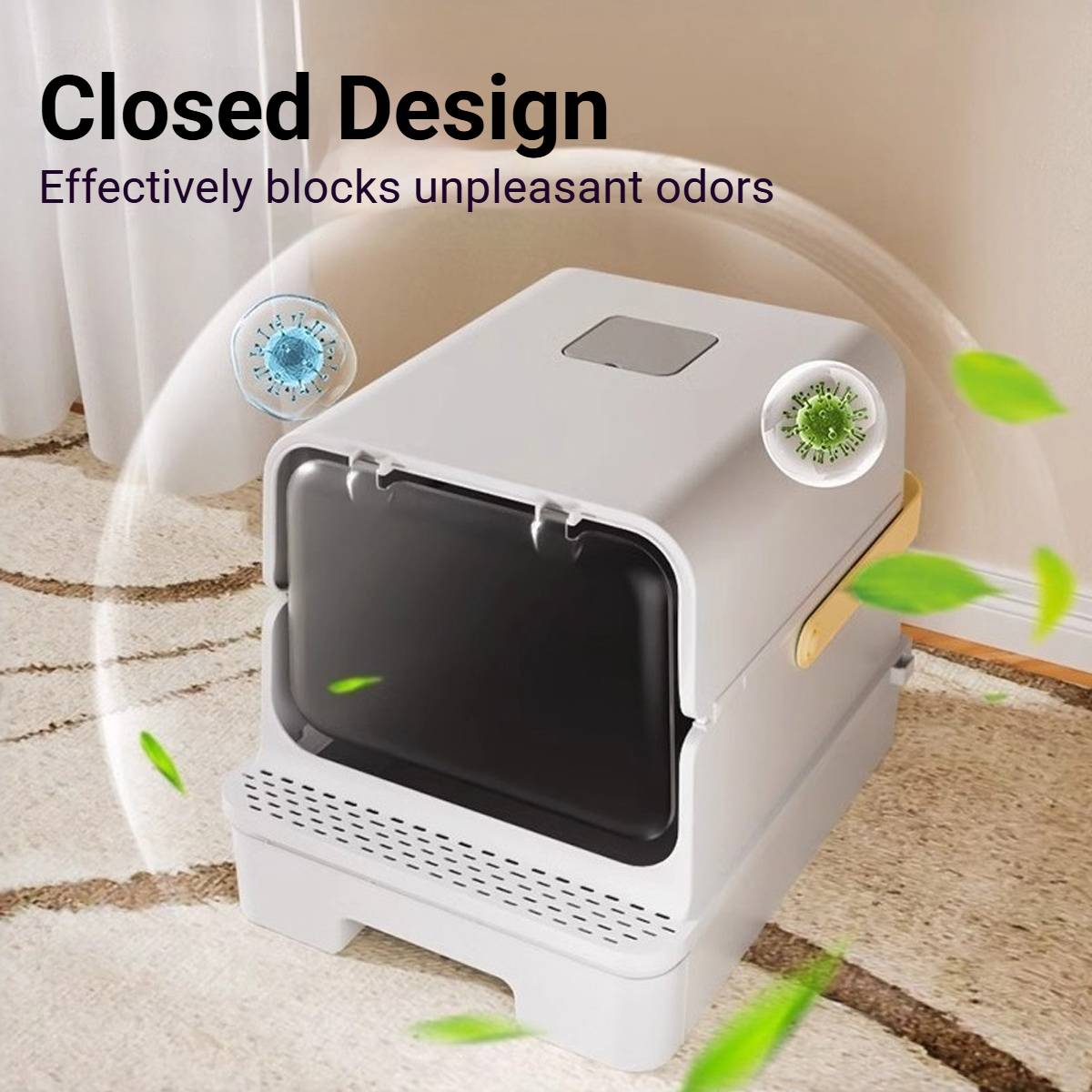 Fully Enclosed Cat Litter Box With Odor Control Drawer