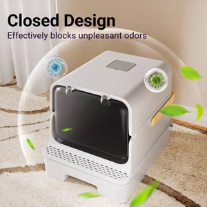 Fully Enclosed Cat Litter Box With Odor Control Drawer