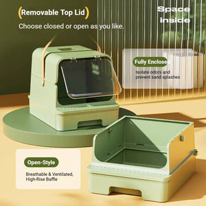 Fully Enclosed Cat Litter Box With Odor Control Drawer