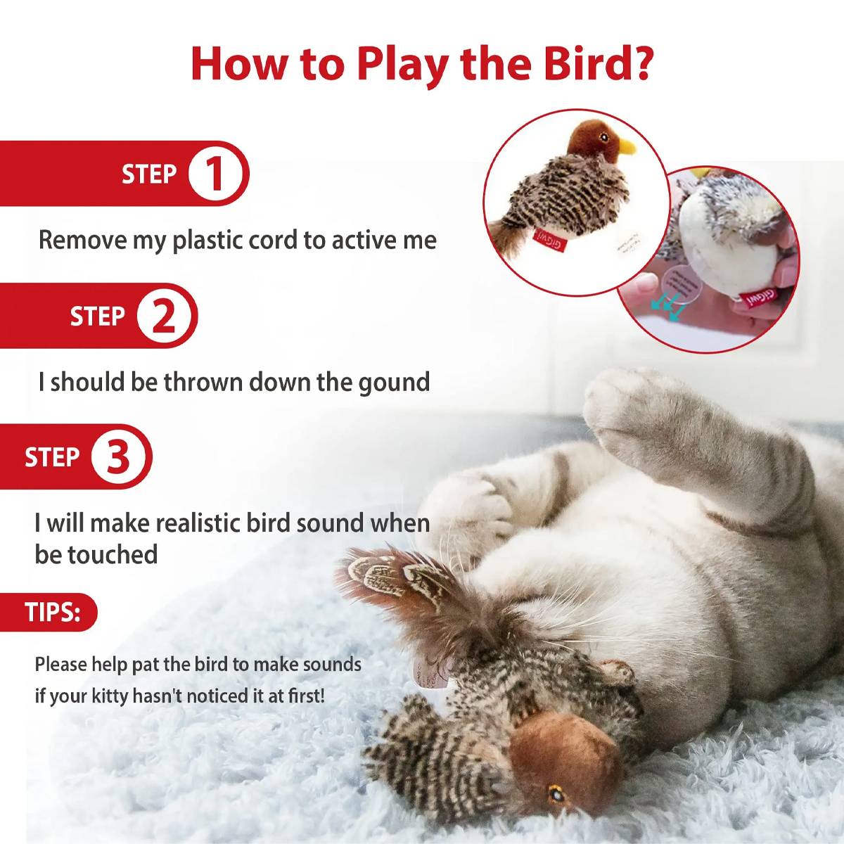 Interactive Cat Toy GiGwi Melody Chaser Robin Bird
