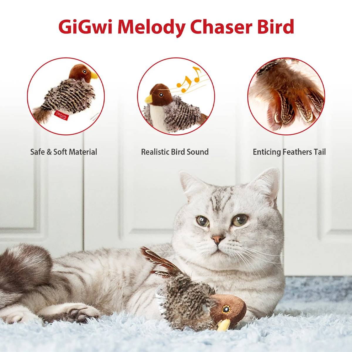 Interactive Cat Toy GiGwi Melody Chaser Robin Bird