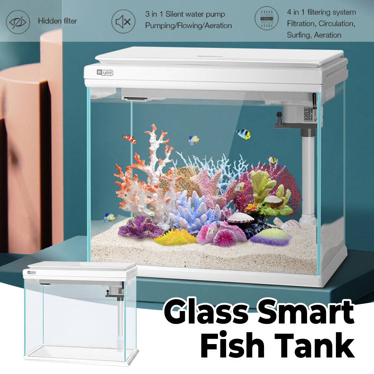 Smart Fish Tank 380 - Yee Ultra-White Glass Integrated Filter