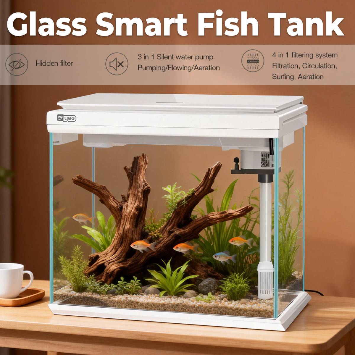 Smart Fish Tank 380 - Yee Ultra-White Glass Integrated Filter