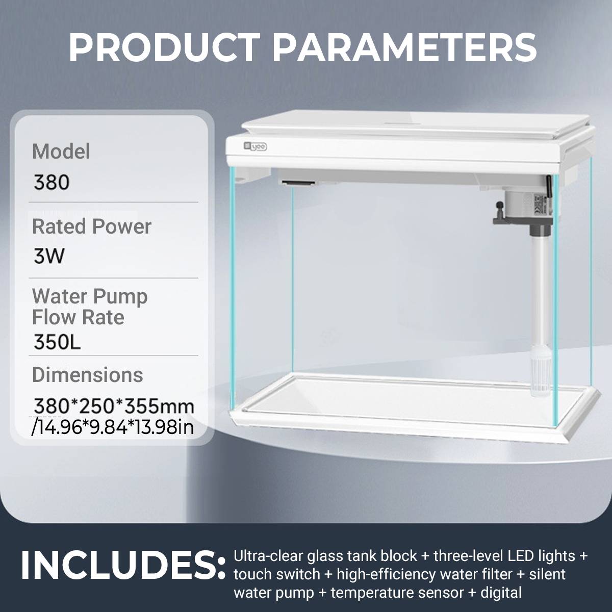 Smart Fish Tank 380 - Yee Ultra-White Glass Integrated Filter
