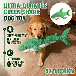Green Shark Dog Toy Chew Resistant Squeaky Plush