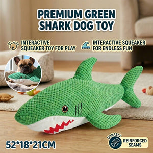Green Shark Dog Toy Chew Resistant Squeaky Plush