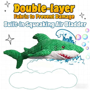 Green Shark Dog Toy Chew Resistant Squeaky Plush