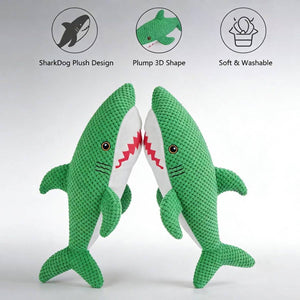 Green Shark Dog Toy Chew Resistant Squeaky Plush