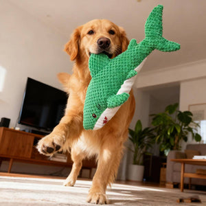 Green Shark Dog Toy Chew Resistant Squeaky Plush