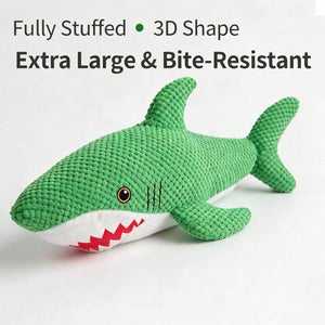 Green Shark Dog Toy Chew Resistant Squeaky Plush