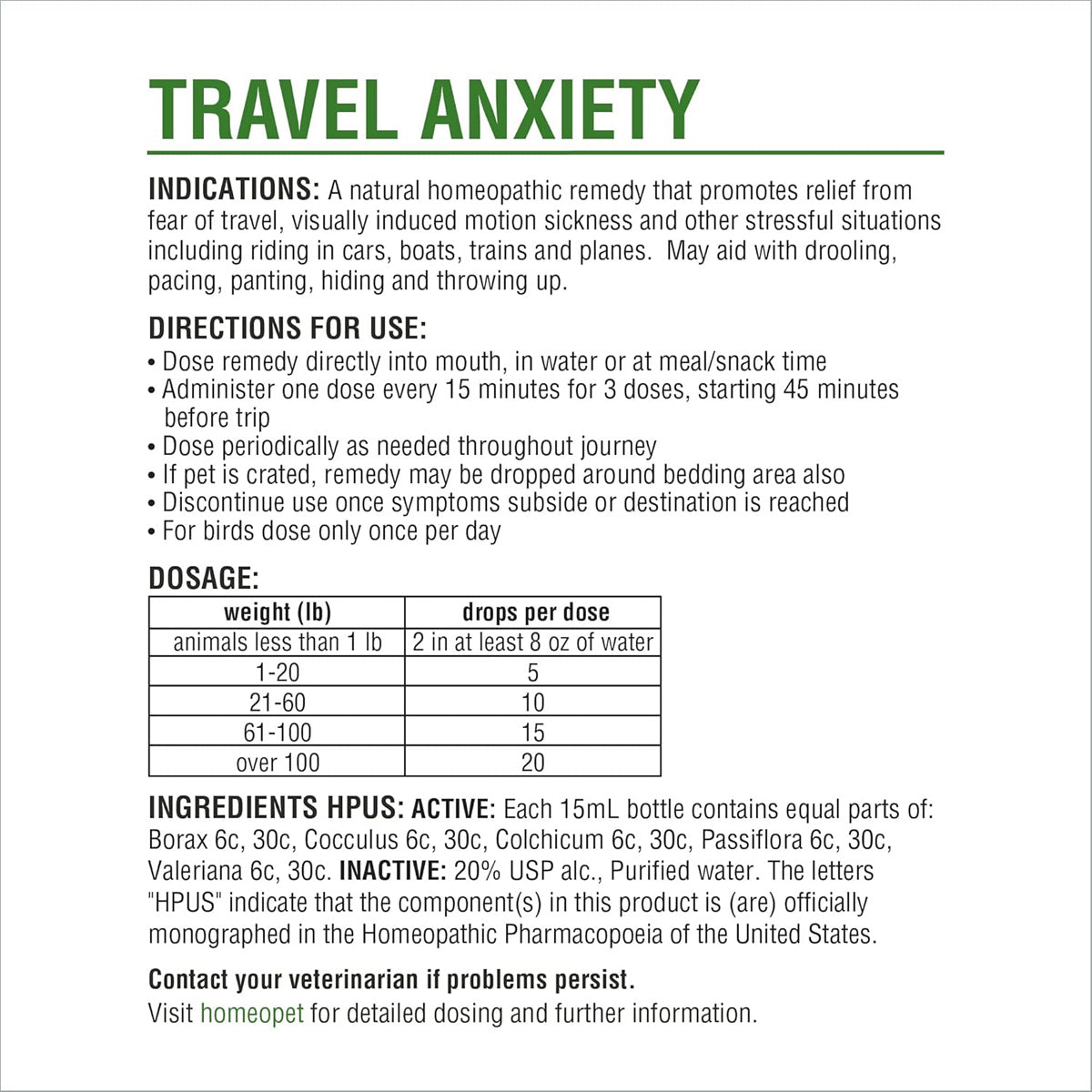 HomeoPet Travel Anxiety Relief Drops for Pets 15mL