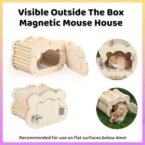 Magnetic Mouse House Wooden Hamster Hideout with Visible Design