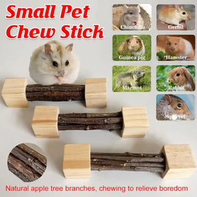 Natural apple wood rabbit chew toys for small animals like hamsters and chinchillas