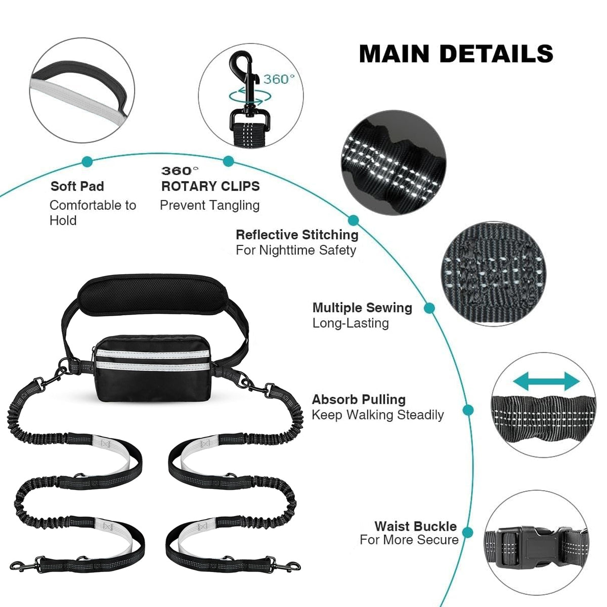 Hands-Free Dog Leash With Waist Belt