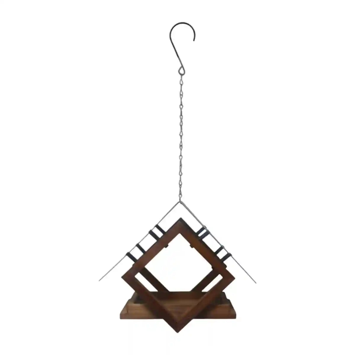 Hanging Wooden Bird Feeder With Metal Roof Fly-Through Outdoor Feeder