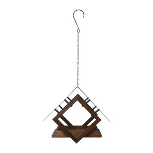 Hanging Wooden Bird Feeder With Metal Roof Fly-Through Outdoor Feeder