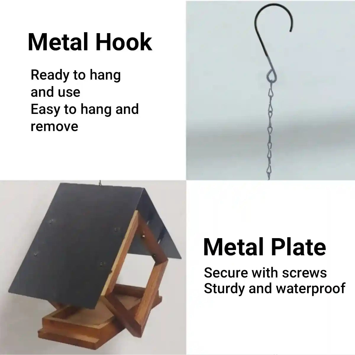 Hanging Wooden Bird Feeder With Metal Roof Fly-Through Outdoor Feeder