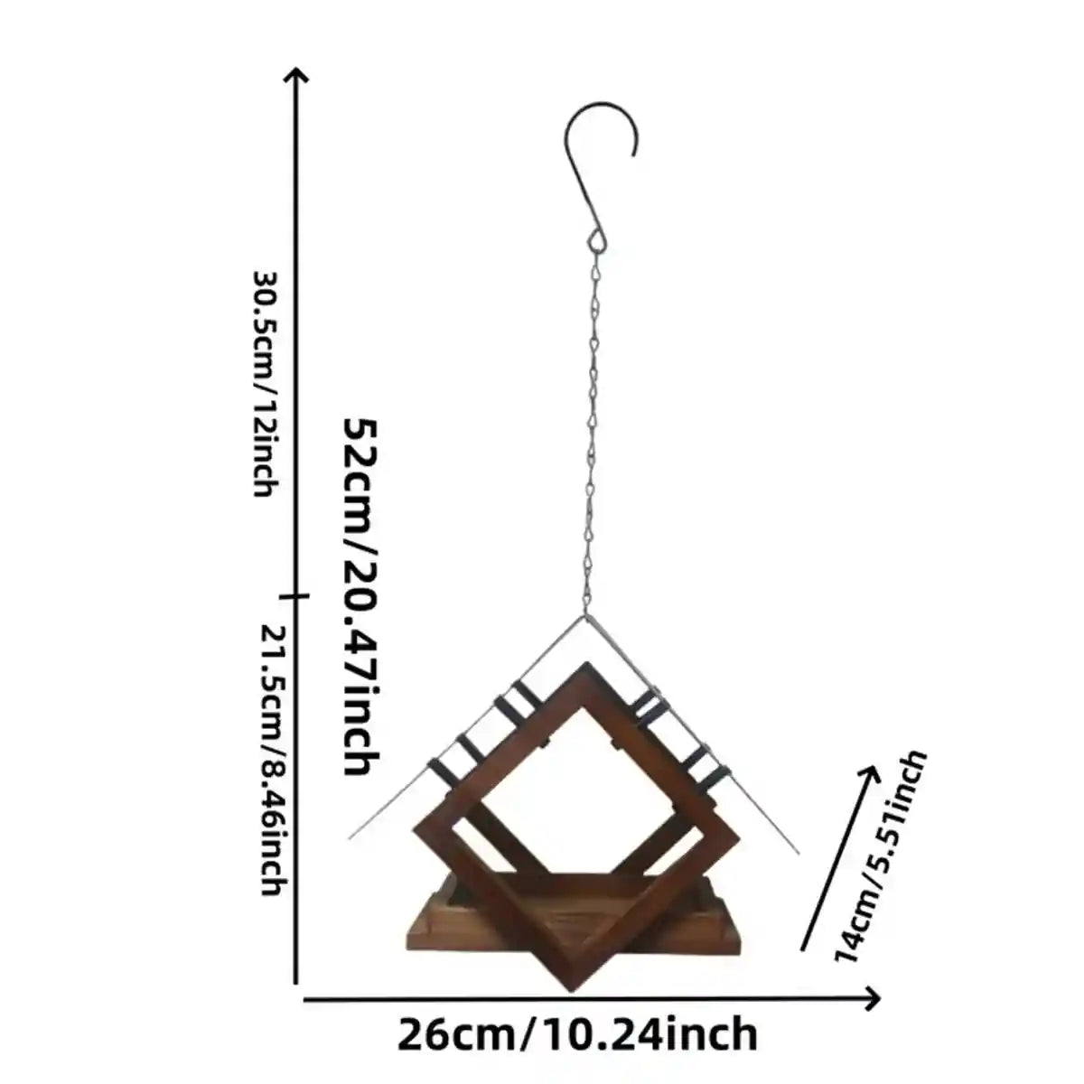 Hanging Wooden Bird Feeder With Metal Roof Fly-Through Outdoor Feeder