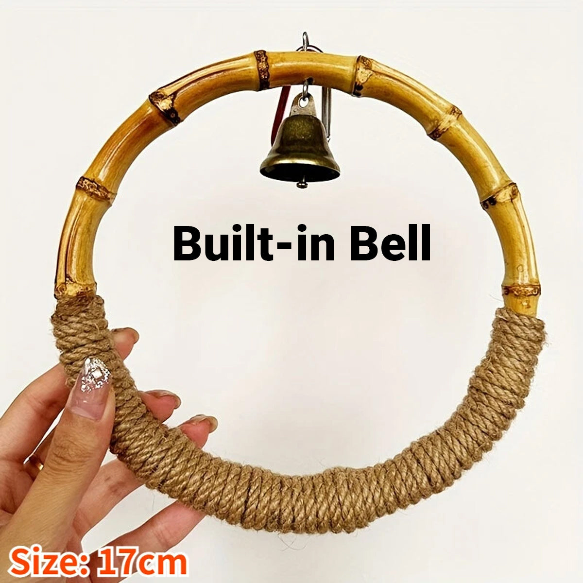 Hanging Bird Toy Natural Bamboo Ring Perch with Bell