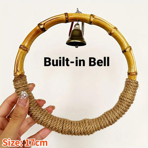 Hanging Bird Toy Natural Bamboo Ring Perch with Bell