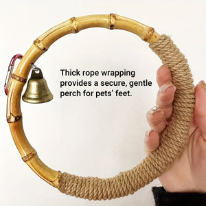 Hanging Bird Toy Natural Bamboo Ring Perch with Bell