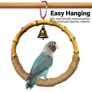 Hanging Bird Toy Natural Bamboo Ring Perch with Bell
