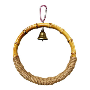 Hanging Bird Toy Natural Bamboo Ring Perch with Bell