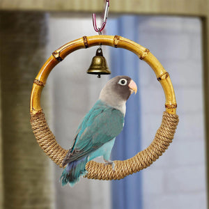 Hanging Bird Toy Natural Bamboo Ring Perch with Bell