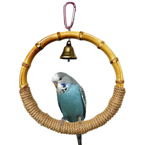 Hanging Bird Toy Natural Bamboo Ring Perch with Bell