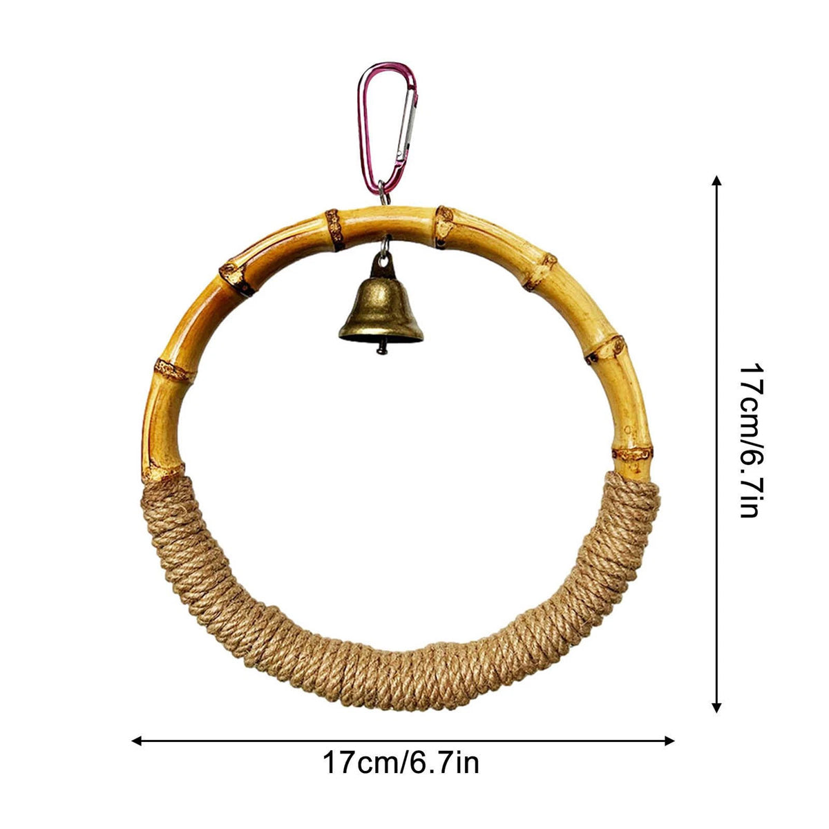 Hanging Bird Toy Natural Bamboo Ring Perch with Bell