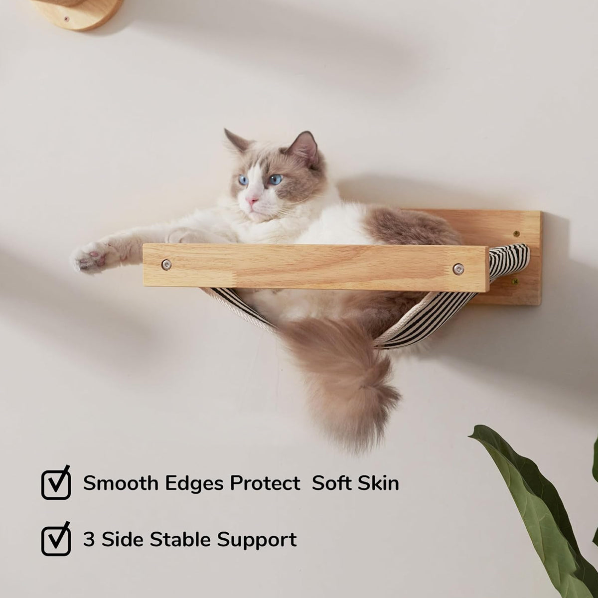 Solid Wood Wall-Mounted Cat Hammock Space-Saving Cozy Cat Bed