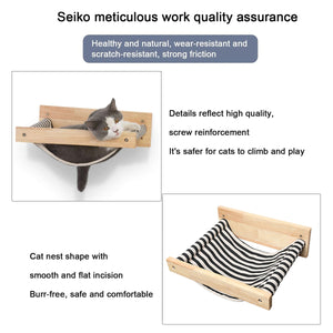 Solid Wood Wall-Mounted Cat Hammock Space-Saving Cozy Cat Bed