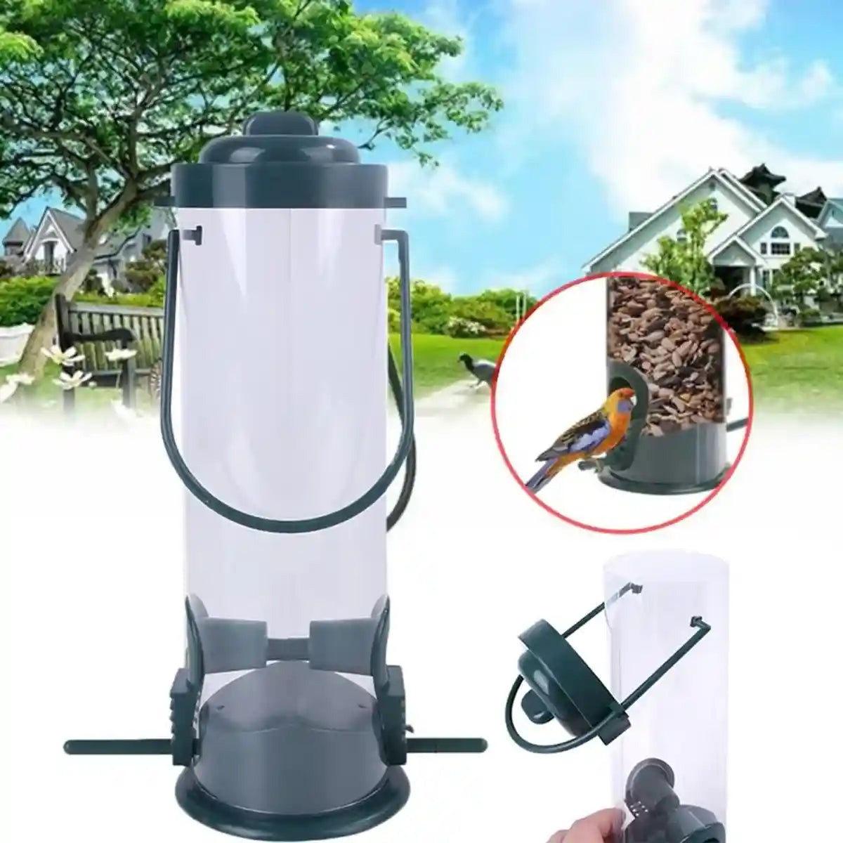 Hanging Bird Feeder With Transparent Seed Hopper