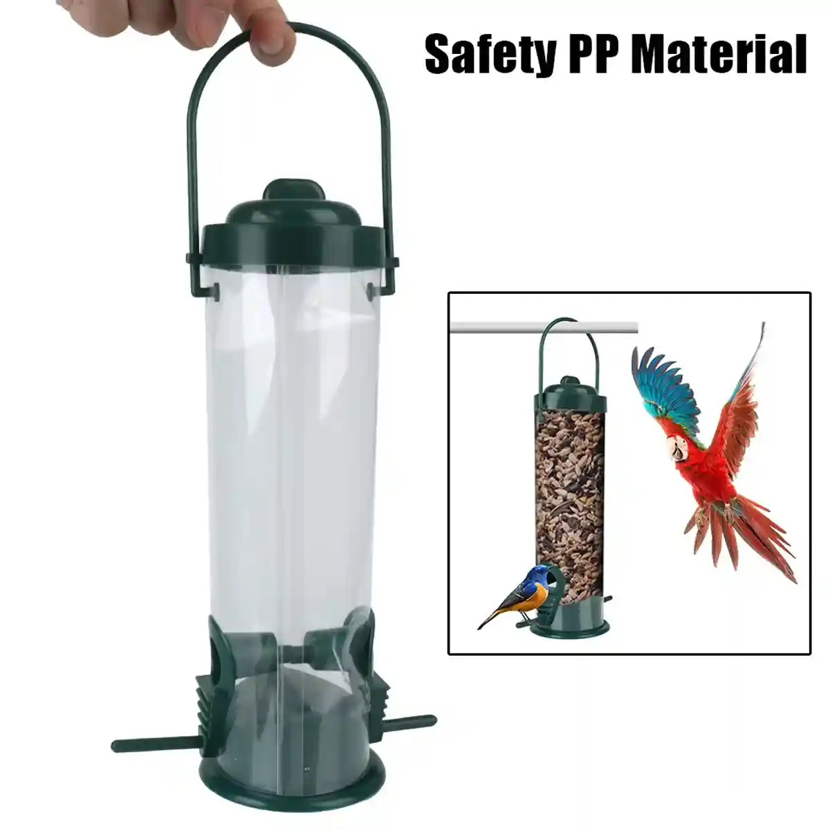 Hanging Bird Feeder With Transparent Seed Hopper