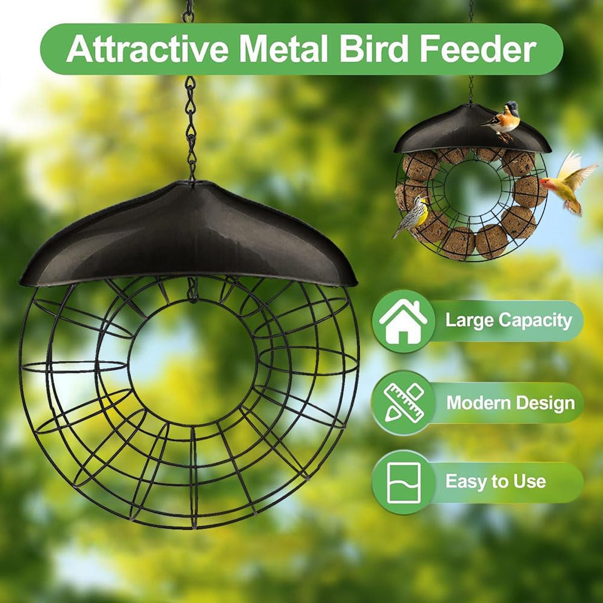 Hanging Metal Suet Bird Feeder With Roof