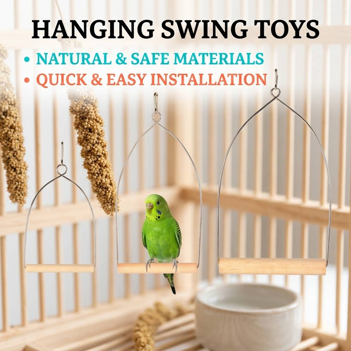 Bird Swing Perch Toy Set