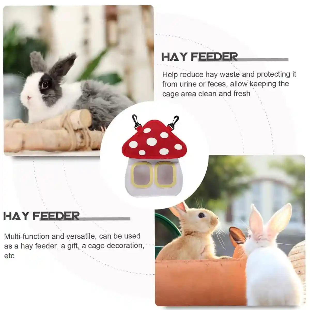 Hay Feeder Bag Cute Mushroom Rabbit Hay Feeder for Small Pets