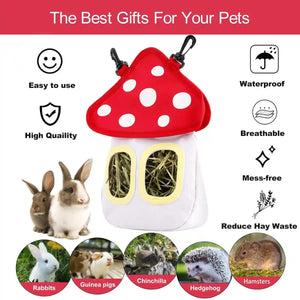 Hay Feeder Bag Cute Mushroom Rabbit Hay Feeder for Small Pets