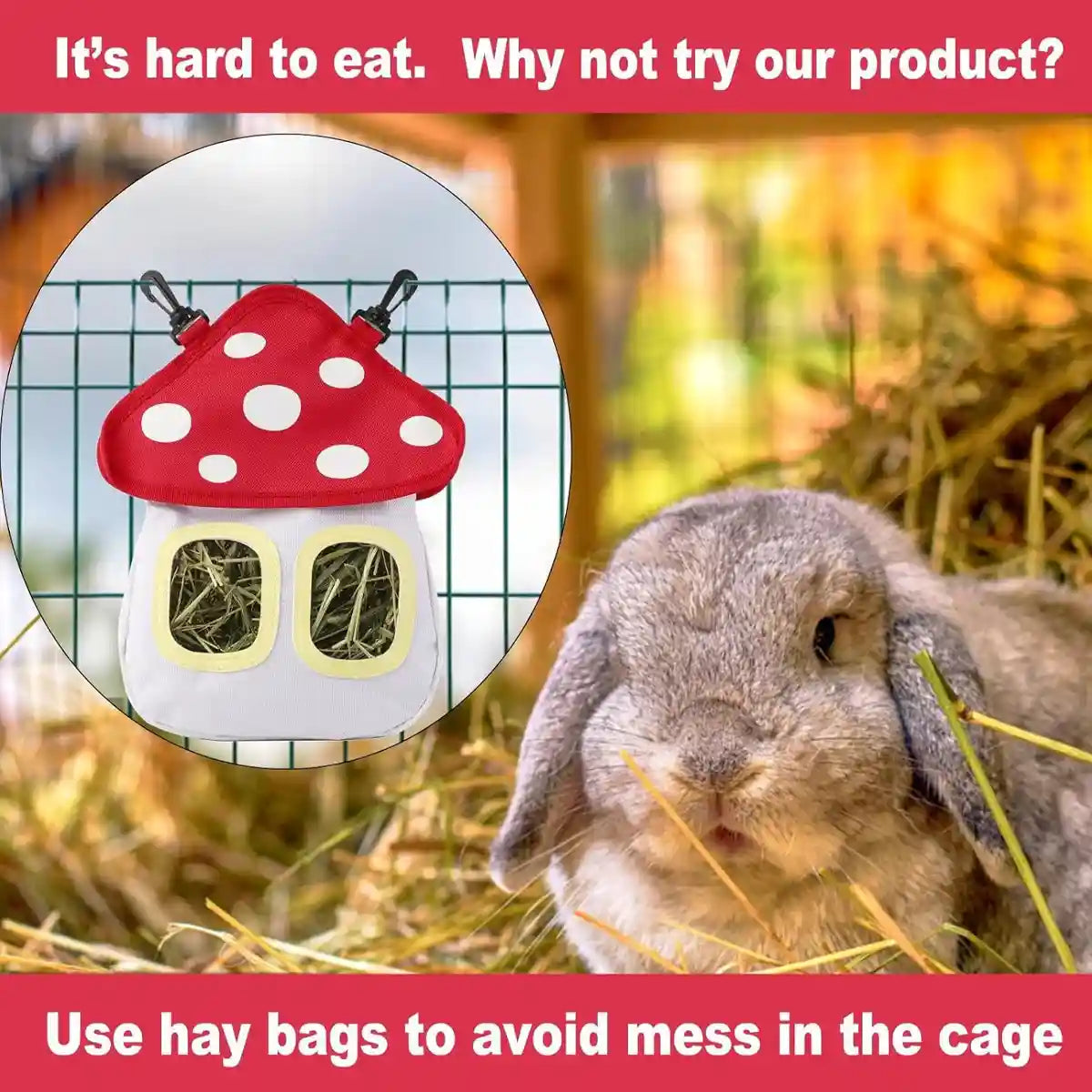 Hay Feeder Bag Cute Mushroom Rabbit Hay Feeder for Small Pets