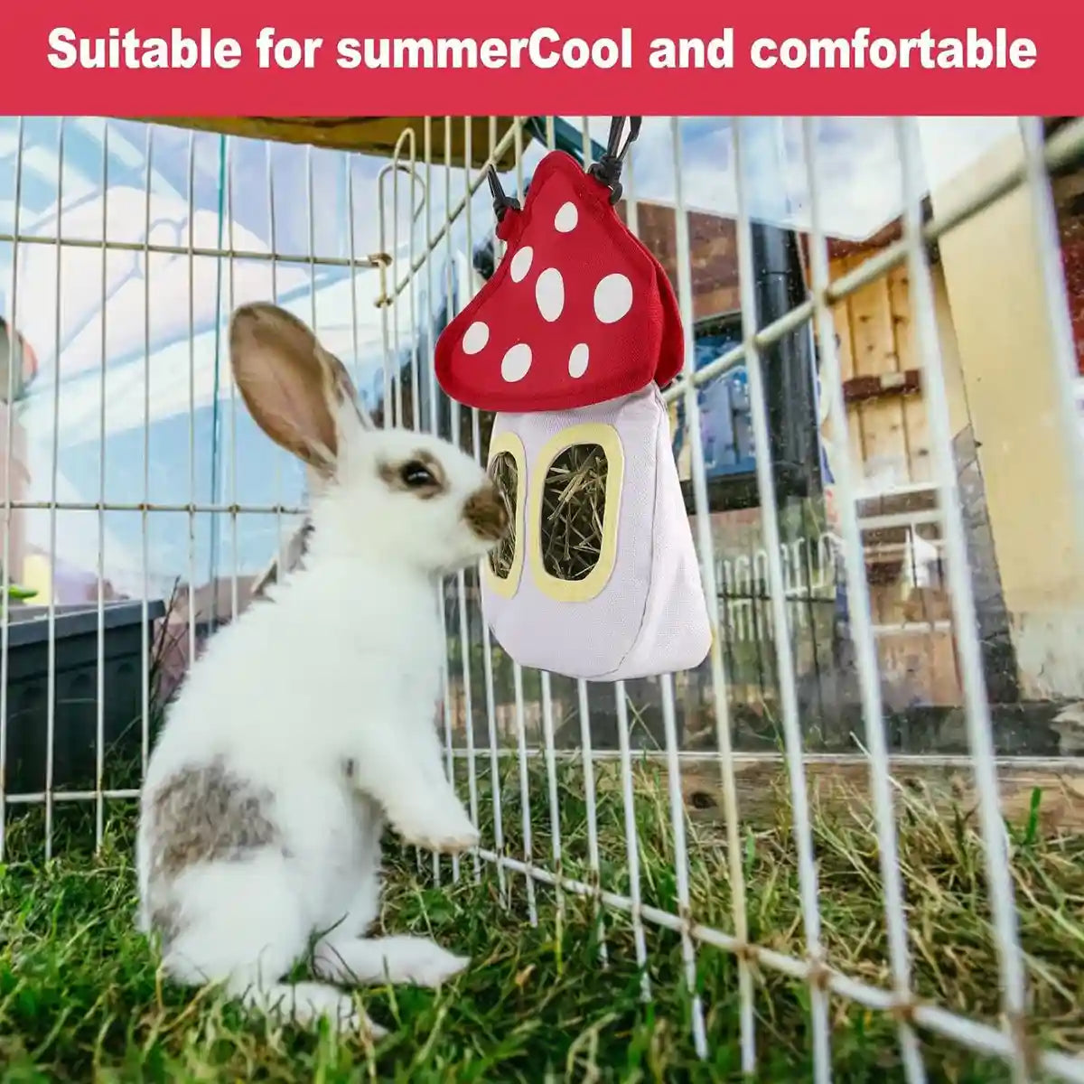 Hay Feeder Bag Cute Mushroom Rabbit Hay Feeder for Small Pets