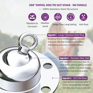 Heavy Duty Dog Tie Out Stake with 360 Degree Swivel Base