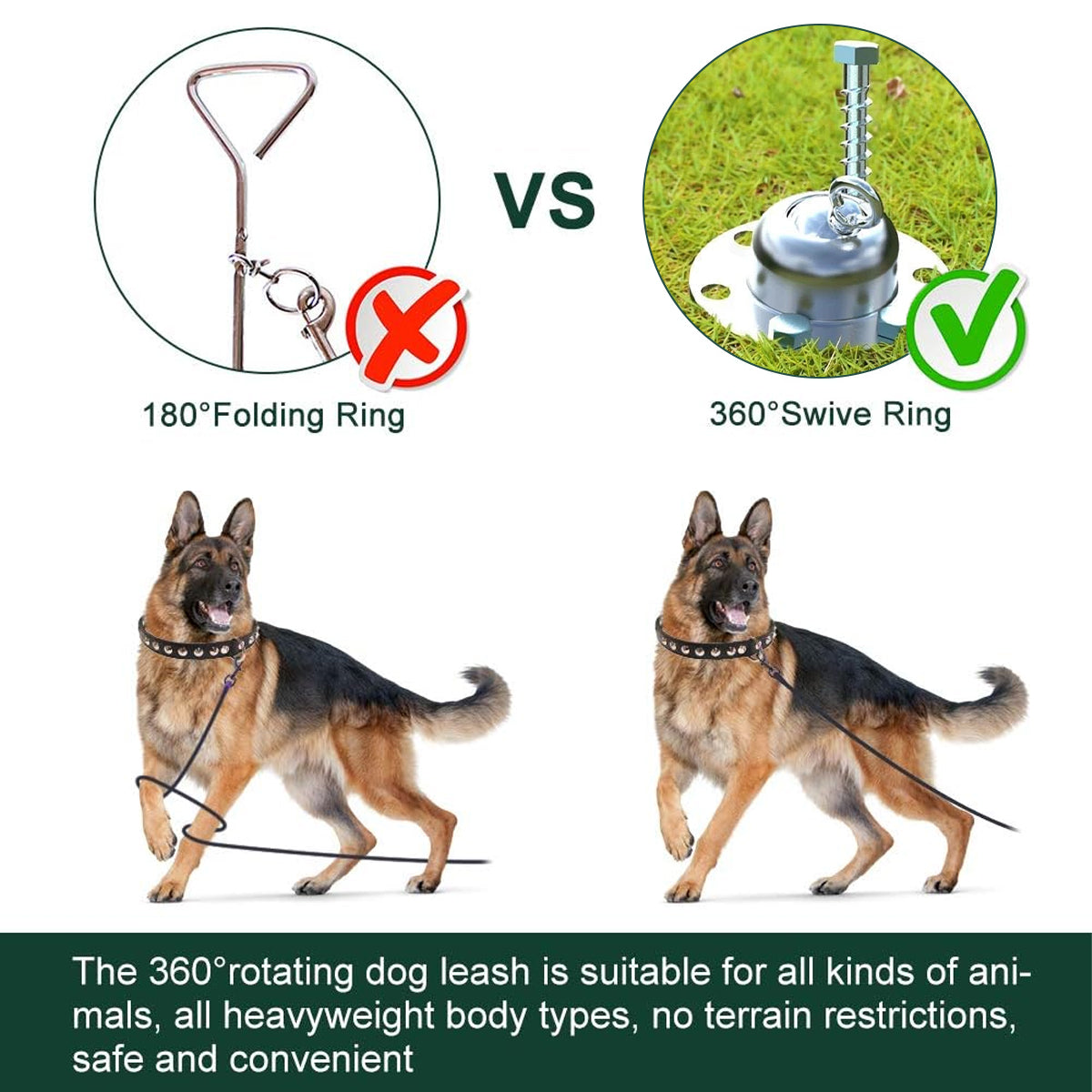 Heavy Duty Dog Tie Out Stake with 360 Degree Swivel Base